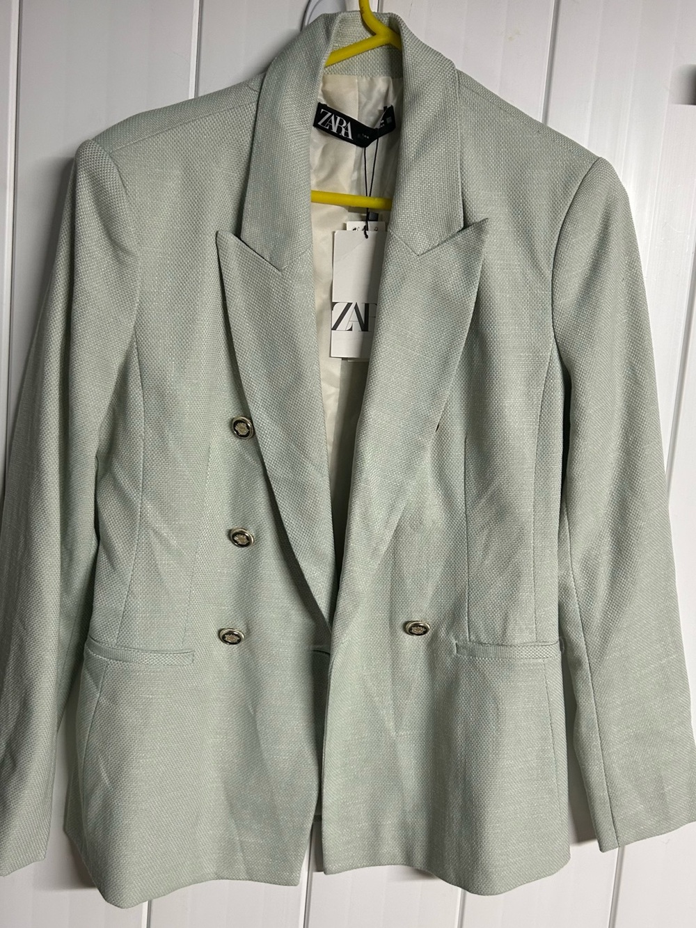 Zara Double-Breasted Mint Green Blazer